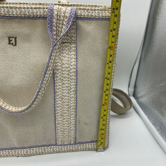 Eric Javits New York Lil Côte d’Azur Beige Purple Tote Bag Canvas Shoulder Bag - Picture 11 of 14